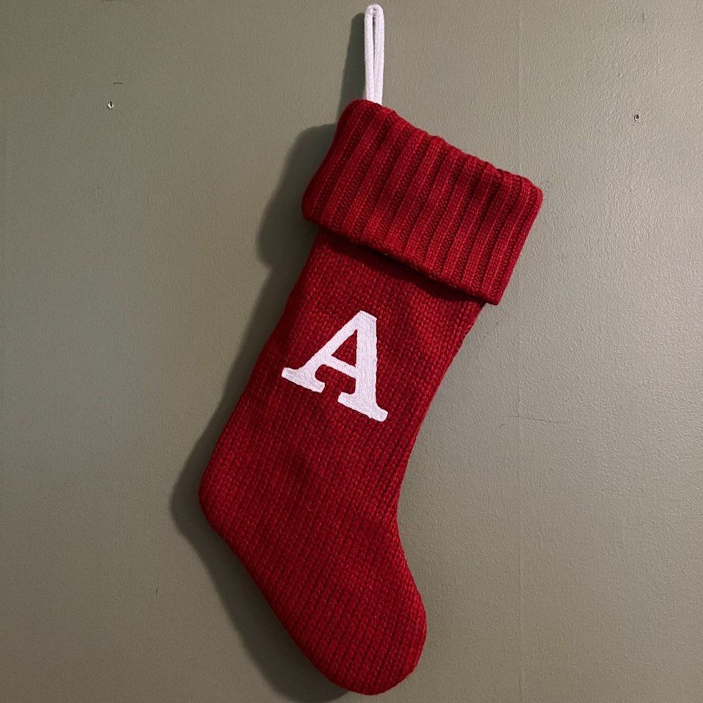 "A" red christmas stocking